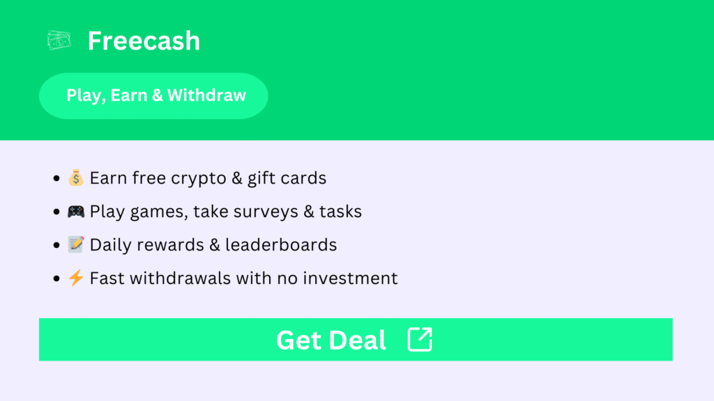 Freecash - Earn free crypto and gift cards by playing games, taking surveys, and completing tasks